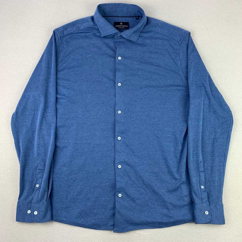 Luchiano Visconti Knit Oxford Shirt Mens‎ XL Blue Long Sleeve Organic Cotton